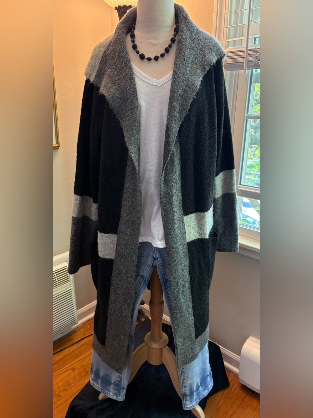 Max Studio - Women’s Striped/Color block Long Cardigan Sweater Coat - XL